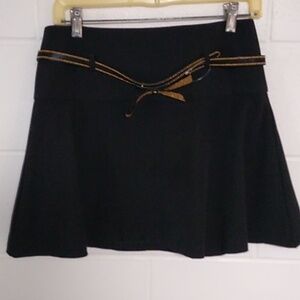 A. BYER WIDE DROP WAIST,  FLARE, GOLD ACCENTED BOW BELT, ZIP BACK MINI SKIRT